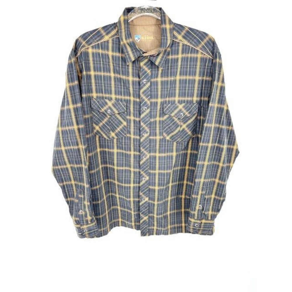 Kuhl Eluxur Plaid Long Sleeve Button Down Pearl Snap Outdoor Pockets Size Large